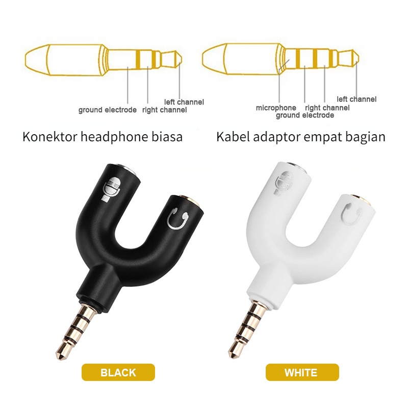 2in1 U Bentuk 3.5mm Audio Splitter Male To Dual Female Plug Stereo Audio (mikrofon &amp; stereo)