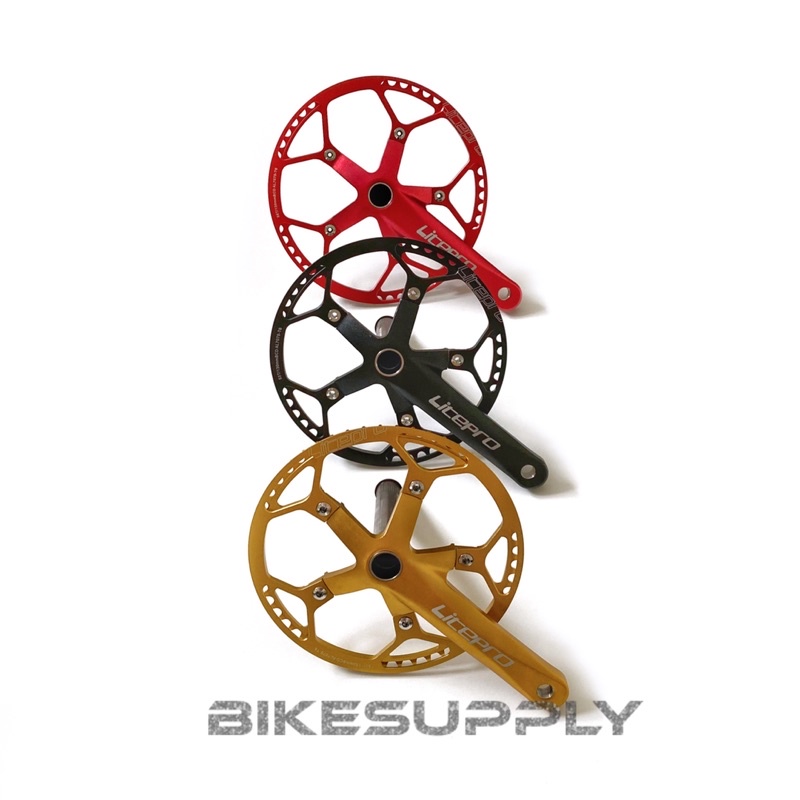 Crankset Litepro + BB HT 2 Hollowtech 2 HT2 Model Cover Crank Set Sepeda 53T 56T 58T Warna Hitam Bla