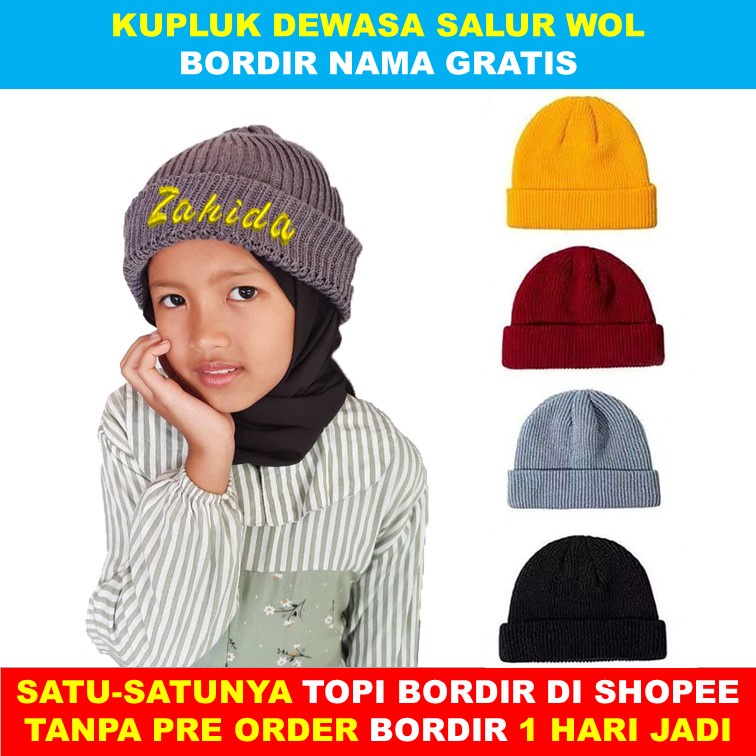 Kupluk Dewasa Salur Wol Request Nama Bordir Kupluk Rajut