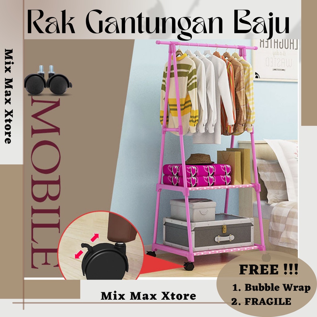 Rak Gantungan Baju Multifungsi Hanger Besi Segitiga Anti Slip 55x42x160 cm - Black / Gantungan Baju 