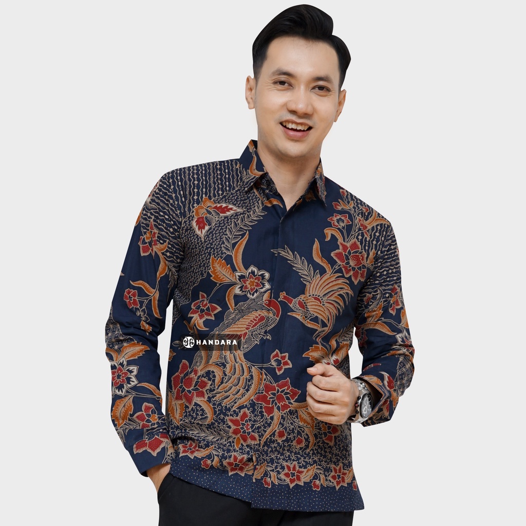 Baju Kemeja Batik Pria Lengan Panjang Slim Fit Premium Modern Full Furing Katun Halus Original Handara Motif Kembang Tresno HB-202