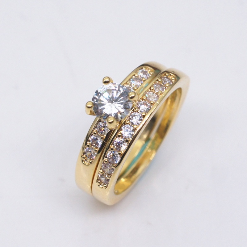 Goldkingdom Perhiasan Fashion Aksesoris Bangkok Emas Asli Kadar 375 Ready Stock Set Cincin Pasangan Lapis Emas Dengan Zircon Untuk Pria Dan Wanita