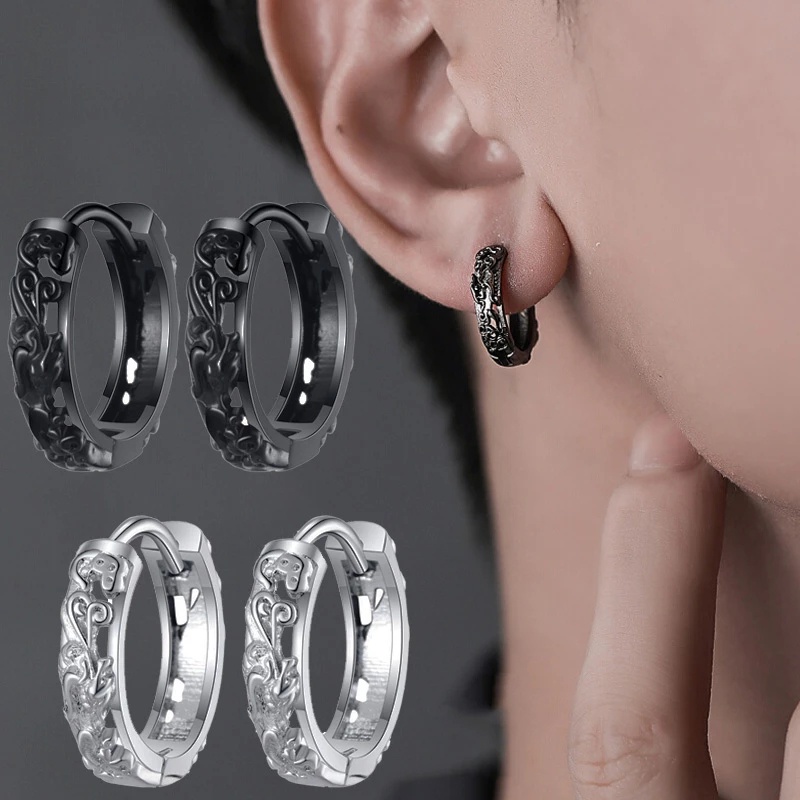 Anting Stud Bahan Stainless Steel Gaya China Untuk Pria Dan Wanita