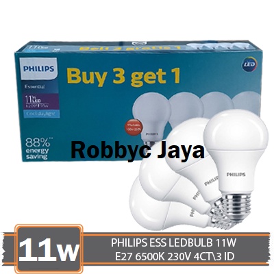 PHILIPS Lampu Led Essential 11 Watt Putih ( PAKET ISI 4PCS )