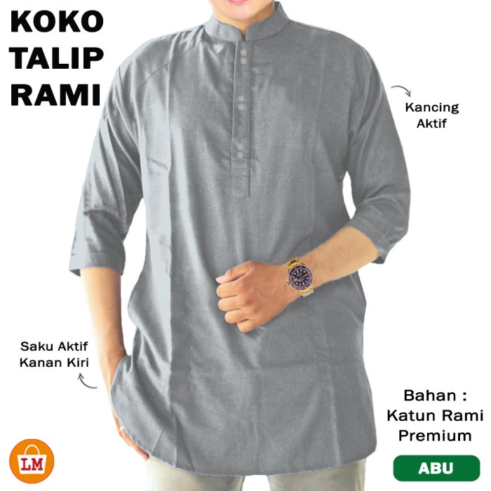 Baju Pria Muslim KOKO TALIP RAMI Katun Lengan 3/4 Size M-3XL / 29452