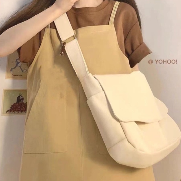 FINOM HARIKA - Tas Selempang Canvas Polos | Sling Bag Wanita Remaja Elegant Korean Style