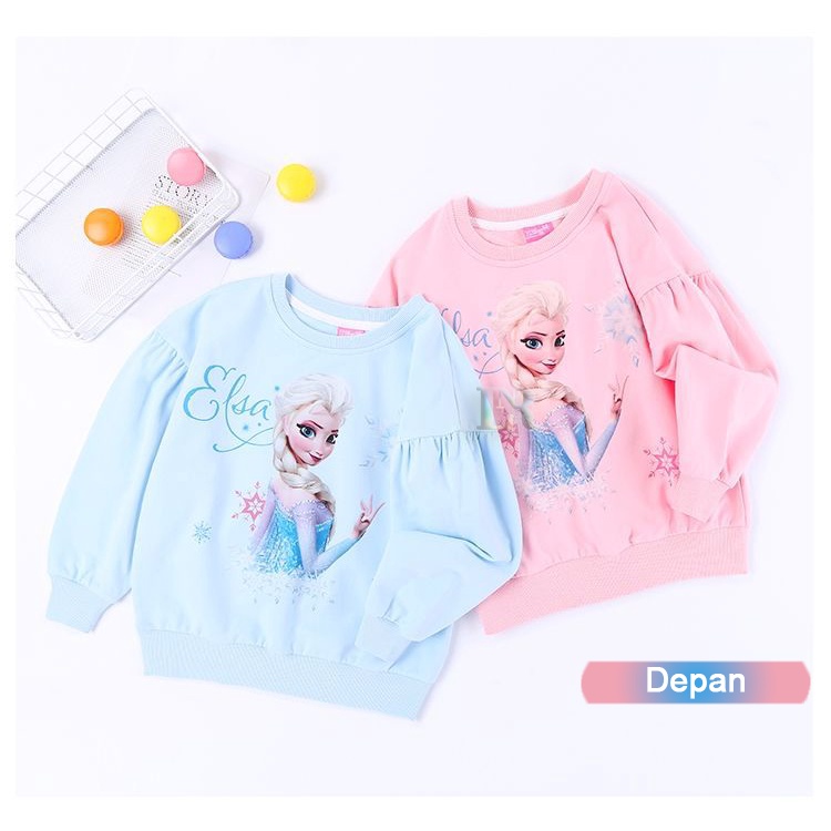 Sweater Casual Anak Perempuan Import Outerwear Kardigan Baju Jaket Hoodie Motif Kartun Anime Disney Frozen Elsa  Ariel Duyung Sophia The First Musim Dingin Hangat