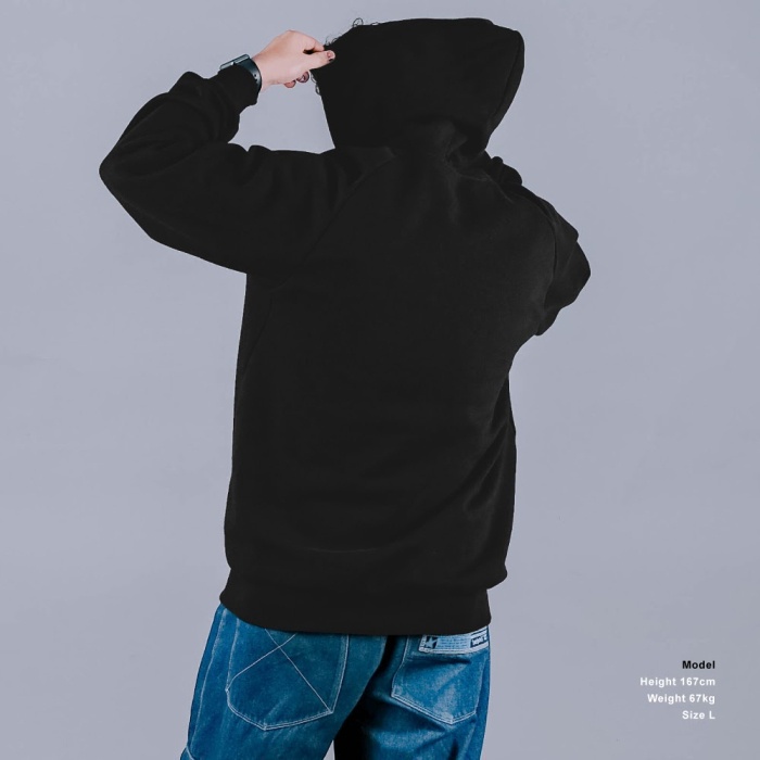 UNKL347 Jacket Hoodie Hitam Model Simpel Bahan Fleece EMBS