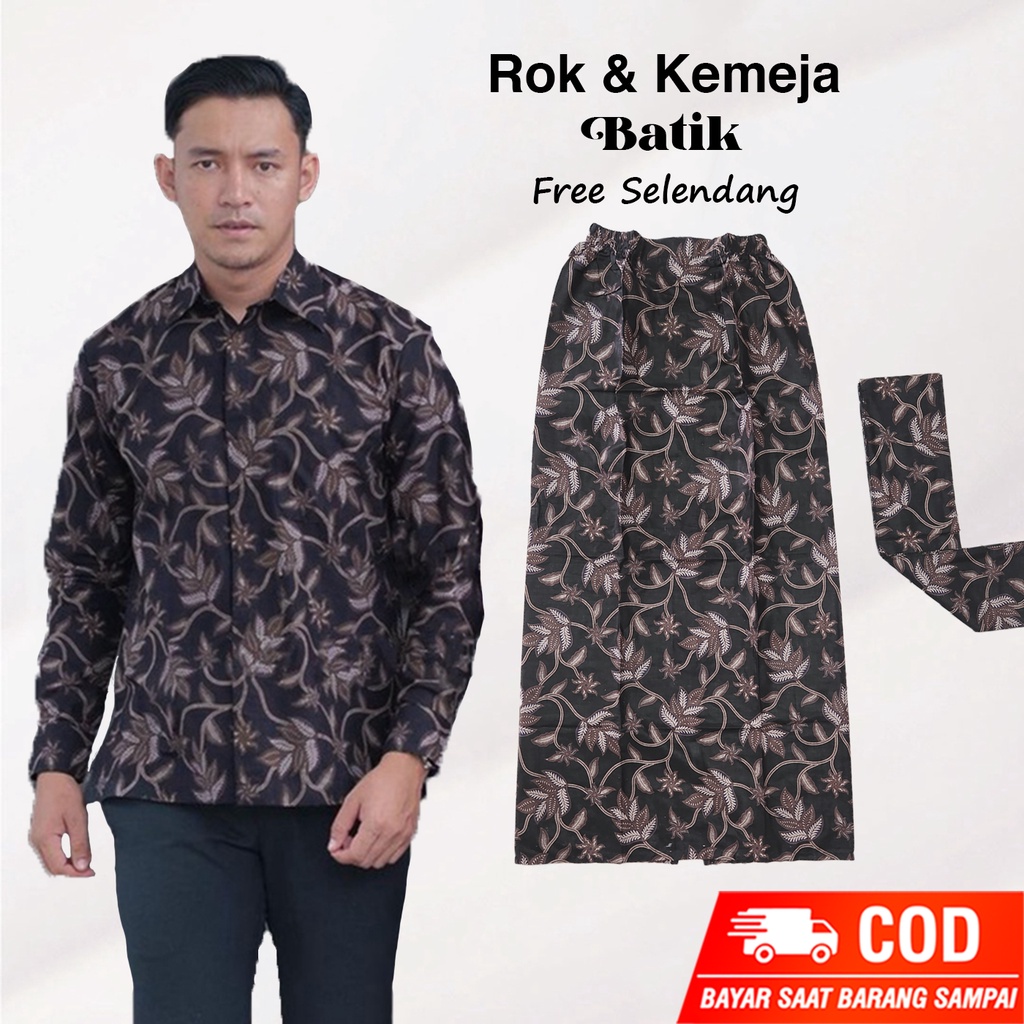 (PROMO TERMURAH - MOTIF TERLENGKAP) Rok dan Kemeja Batik Modern Premium M L XL