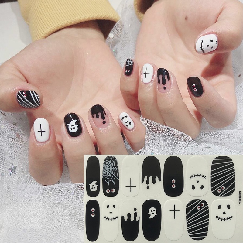 Stiker Kuku Warna Hitam Motif Halloween Untuk Dekorasi Manicure