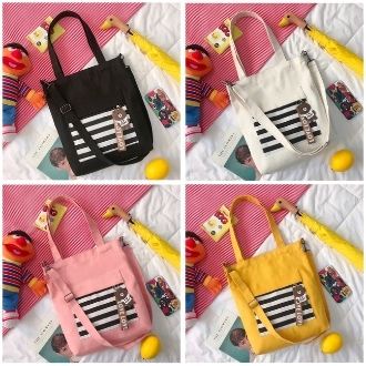 Twenty Bag - Tas Tote Bag Wanita Resleting Terbaru 2022 Aesthetic Kekinian Motif Carakter LIVING LINE Korea Style Multifungsi