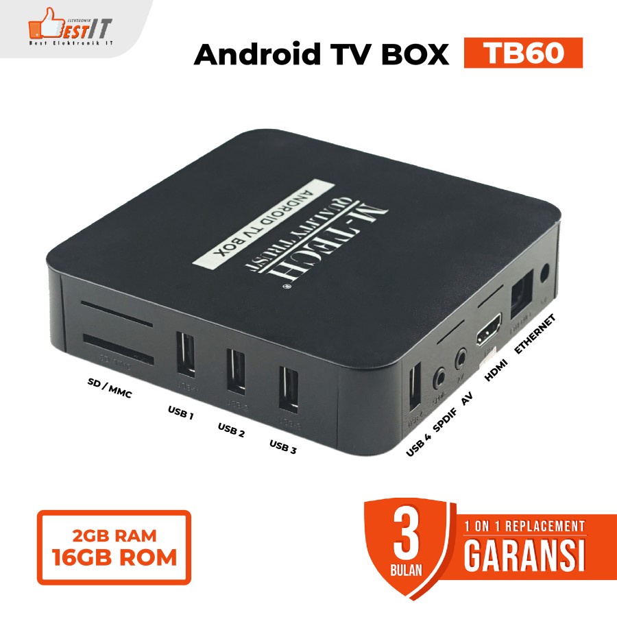 STB TV Box Android 10.1 Ultra HD 4K WIFI 2GB 16GB M-Tech TB60 Original