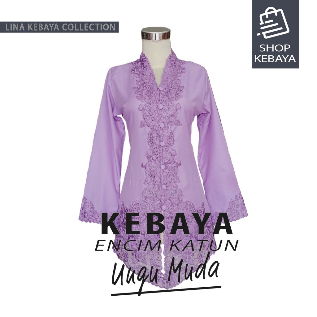 Kebaya Encim Kartini Bordir Modern Ungu Muda Senada Lengan Panjang