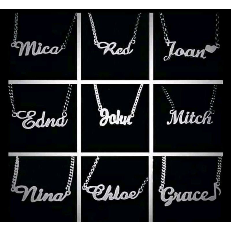 KALUNG UKIR NAMA , SILVER LAPIS EMAS PUTIH SET PERHIASAN ANAK²