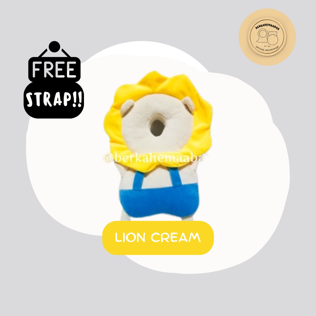 ( FREE STRAP ) Bantal Pelindung Kepala Bayi Lion Cream | Baby Head Protector | Head Neck Pillow Pad