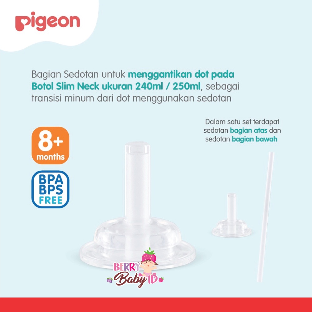 Pigeon Silicone Straw Top Slim Neck Sedotan Botol Susu Bayi 8m+ Berry Mart