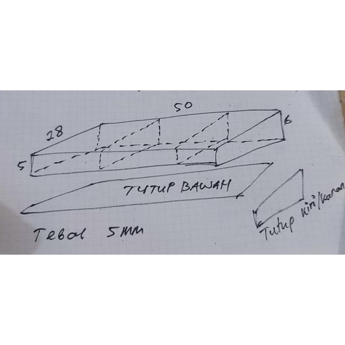

Acrylic box custom 5mm uk dalam 50 x 28 x 6 dan skat tutup bawah