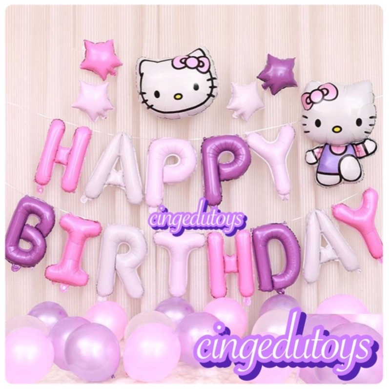 Paket set balon dekorasi kamar ulang tahun simpel Hello Kitty HK1