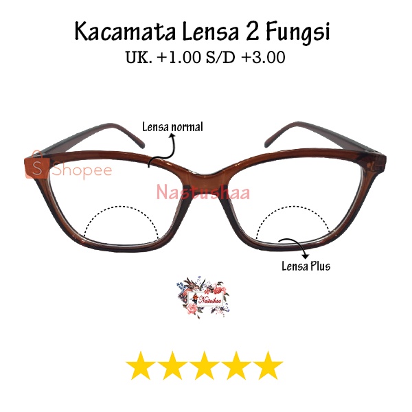 Kacamata Baca Plus (+) 2 Fungsi Baca dan Jalan Uk +1.00 s/d +3.00 Frame Coklat Kaca mata Rabun Dekat Reading Glasses NOCASE