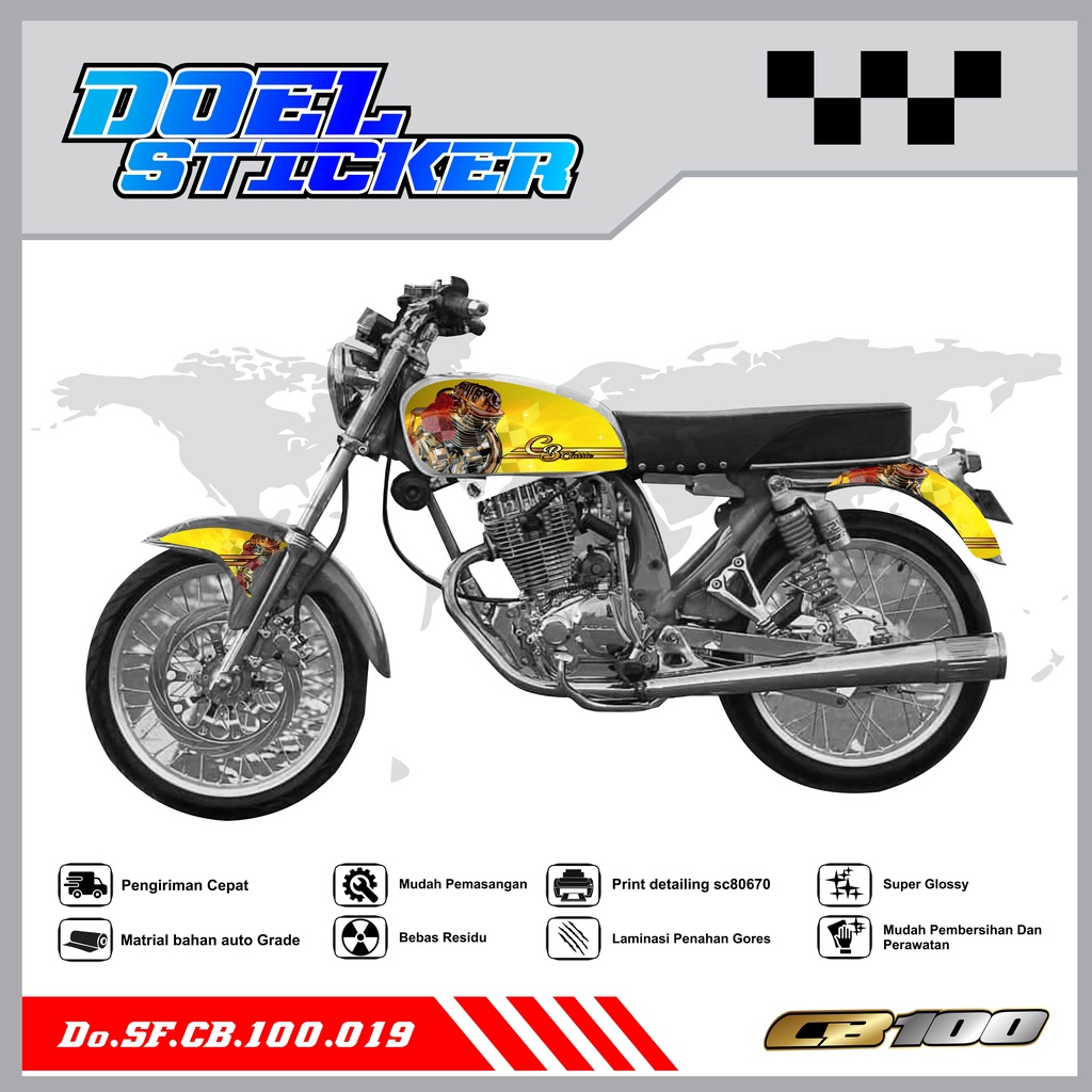 Sticker Striping Honda CB 100 List Variasi Hologram , Crome Doel 019