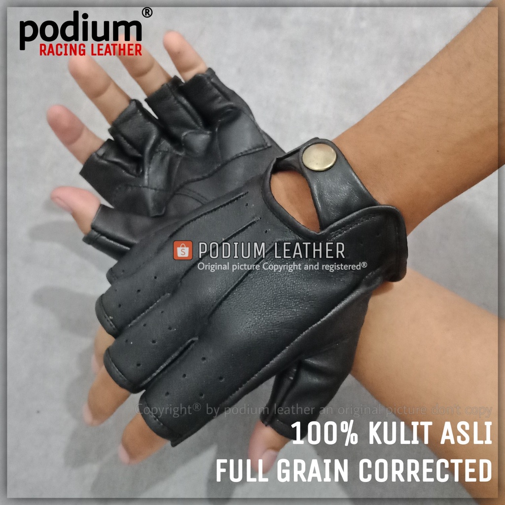 SARUNG TANGAN KULIT MOTOR ASLI WANITA PRIA GARUT SETENGAH JARI HALF FINGER ORIGINAL ASLI 100% DOMBA 