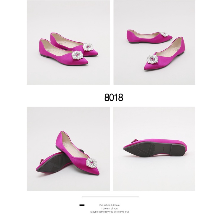 HELIVA MOLLY Flat Shoes Ballerina Diamond Jewel Bahan Satin Halus Sepatu Slip On Teplek Lancip 8108 Original Brand