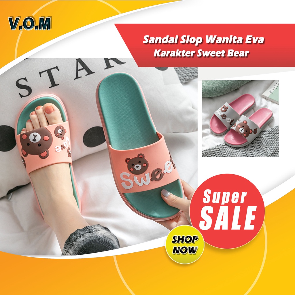 DS-A Sendal / Sandal Slop Wanita Eva Karakter Sweet Bear Imut 0815