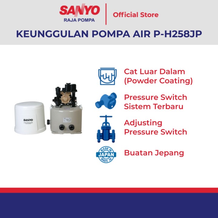 SANYO P-H258JP / PH258JP / PH258 Mesin Pompa Air Sumur Dangkal Otomatis Made in Japan