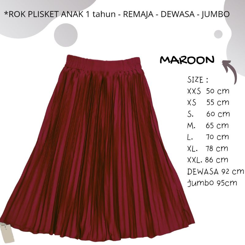 AM27 ROK PANJANG PLISKET PAYUNG Anak 1-12 thn POLOS PLEATED SKIRT MUSLIM