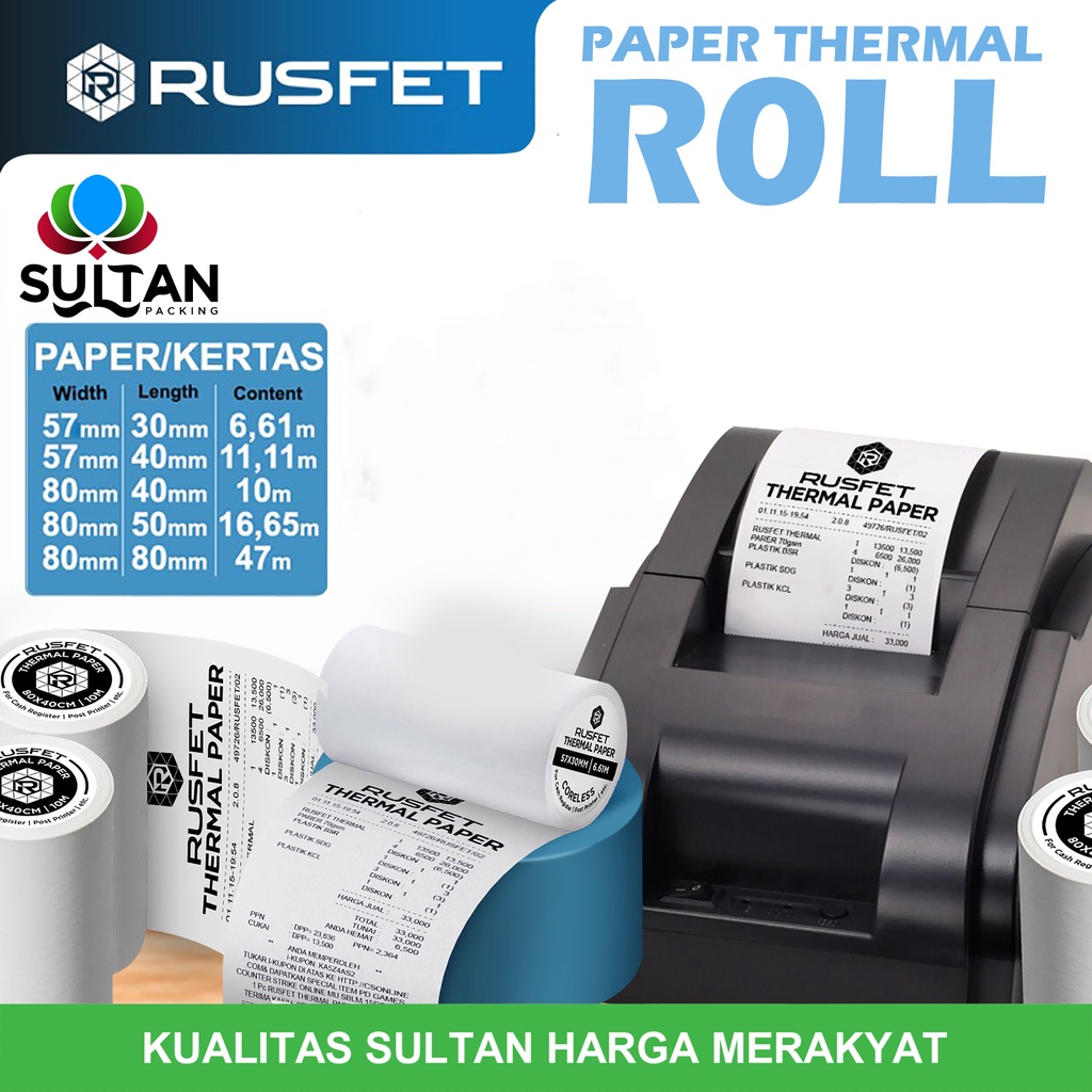 

Paper Thermal Kertas Printer Thermal Printer Bluetooth Kasir Struk Kasir Edc Rusfet