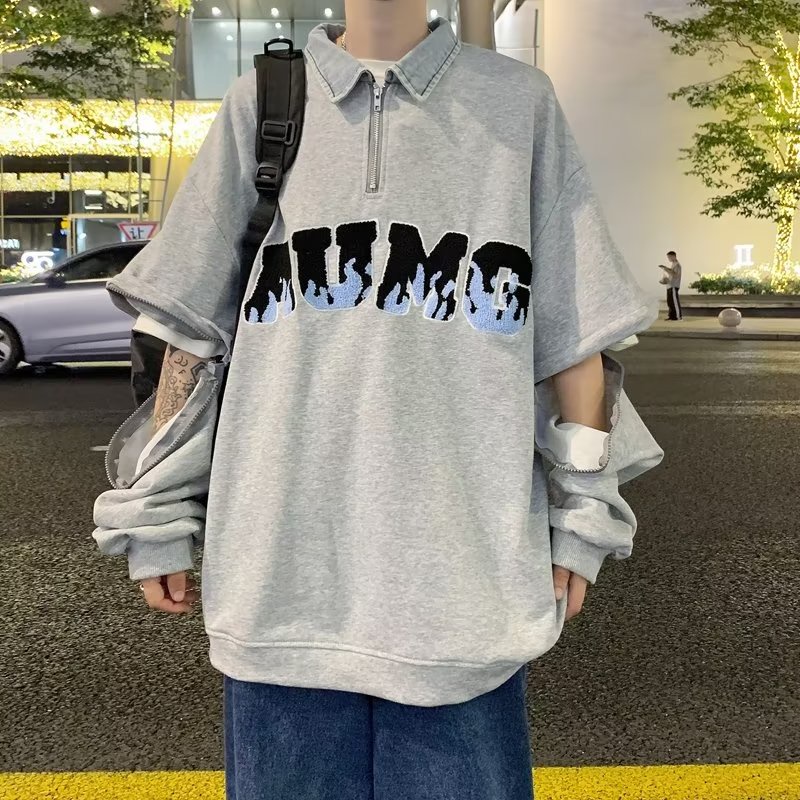 HW30 Flash SETENGAH RITSLETING SWEATER PRIA DAN WANITA PASANGAN MEREK IN HIGHT STREET KOREAN DUA POTONG JAHITAN PULLOVER OLAHRAGA JAKET PEMUDA