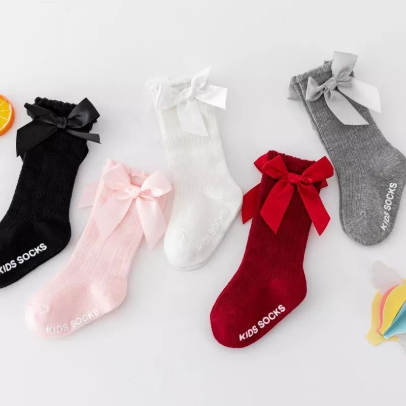 KAOS KAKI BAYI PEREMPUAN PANJANG SELUTUT / KAOS KAKI ANAK PEREMPUAN PANJANG MOTIF PITA