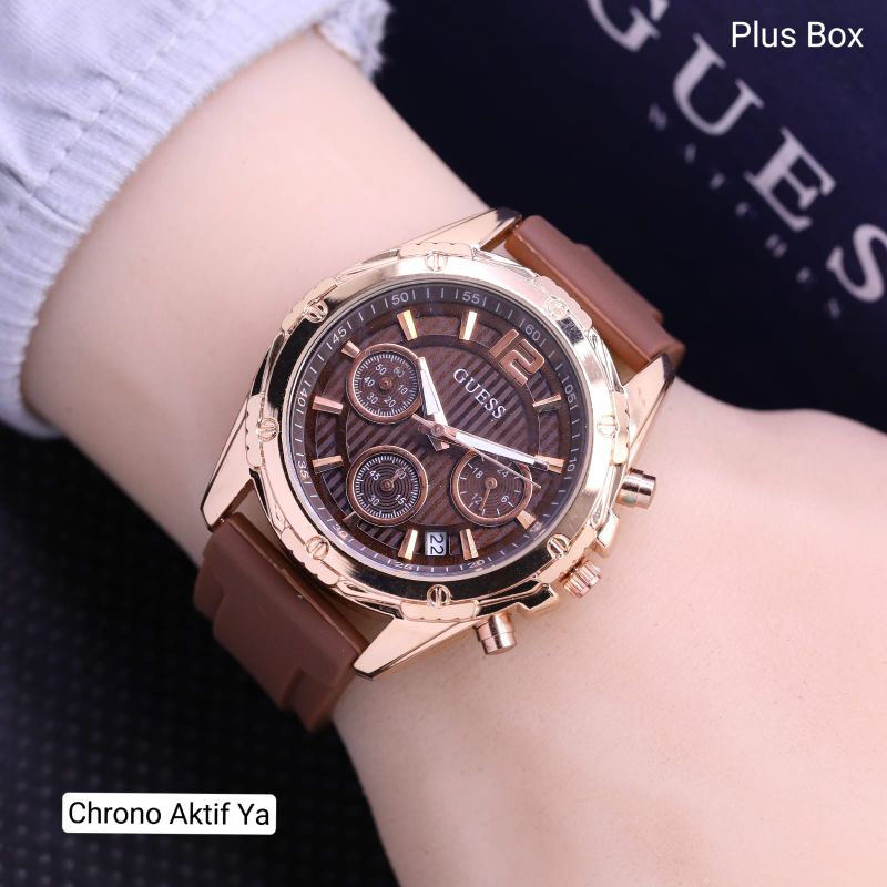 BEST SELLER.....New Jam Tangan Wanita GUESS Rubber Crono Aktif Branded