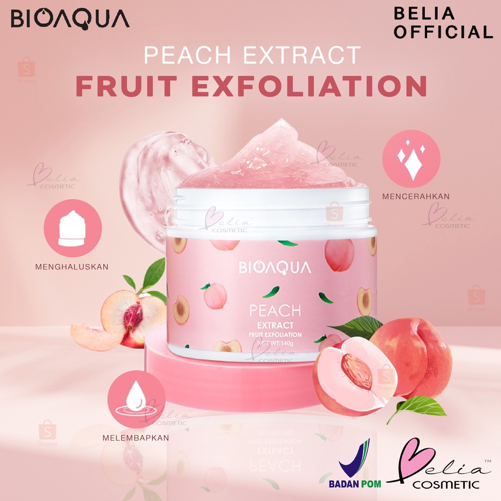 ❤ BELIA ❤ BIOAQUA Body Scrub Badan Peach Extract Fruit Exfoliation 140g Body Care Whitening Brightening | BPOM