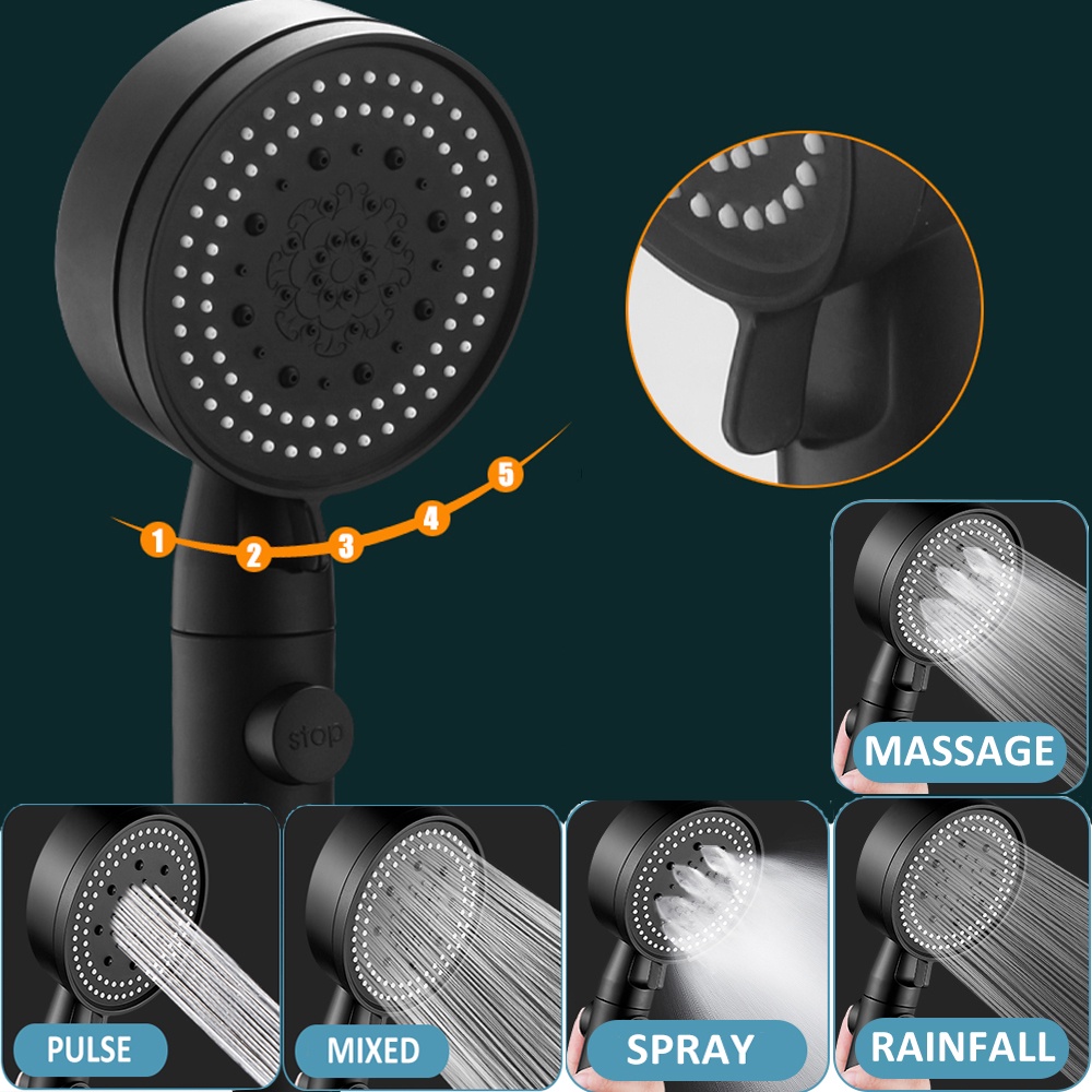 One-key Stop Bertekanan Spray Nozzle Showerhead Aksesori Kamar Mandi 5mode Handheld Adjustable Tekanan Tinggi Mandi Shower Head Hemat Air