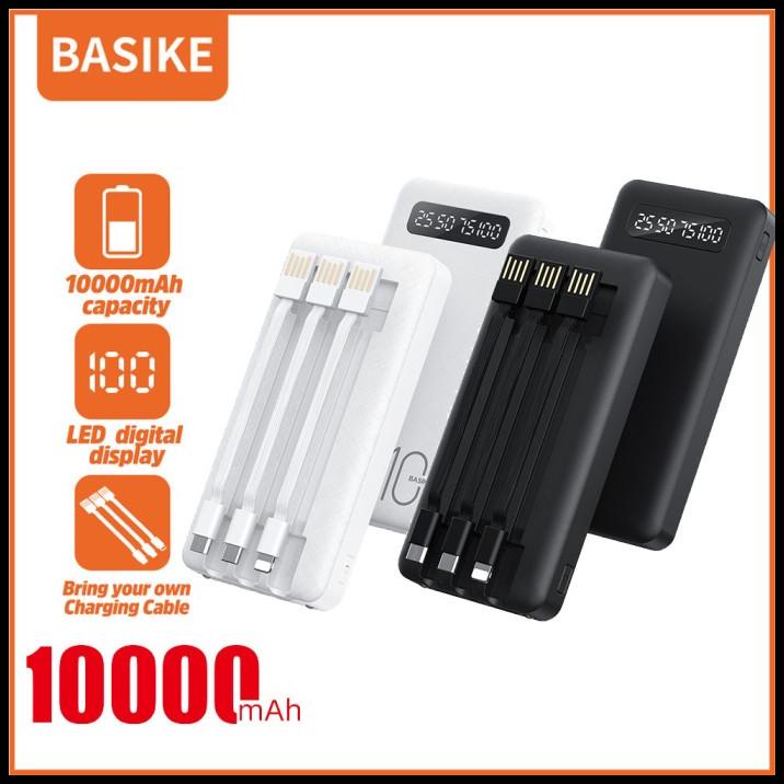 Powerbank 10000Mah Basike Asli 3 Kabel Pengisi Daya Lampu Led Ganda