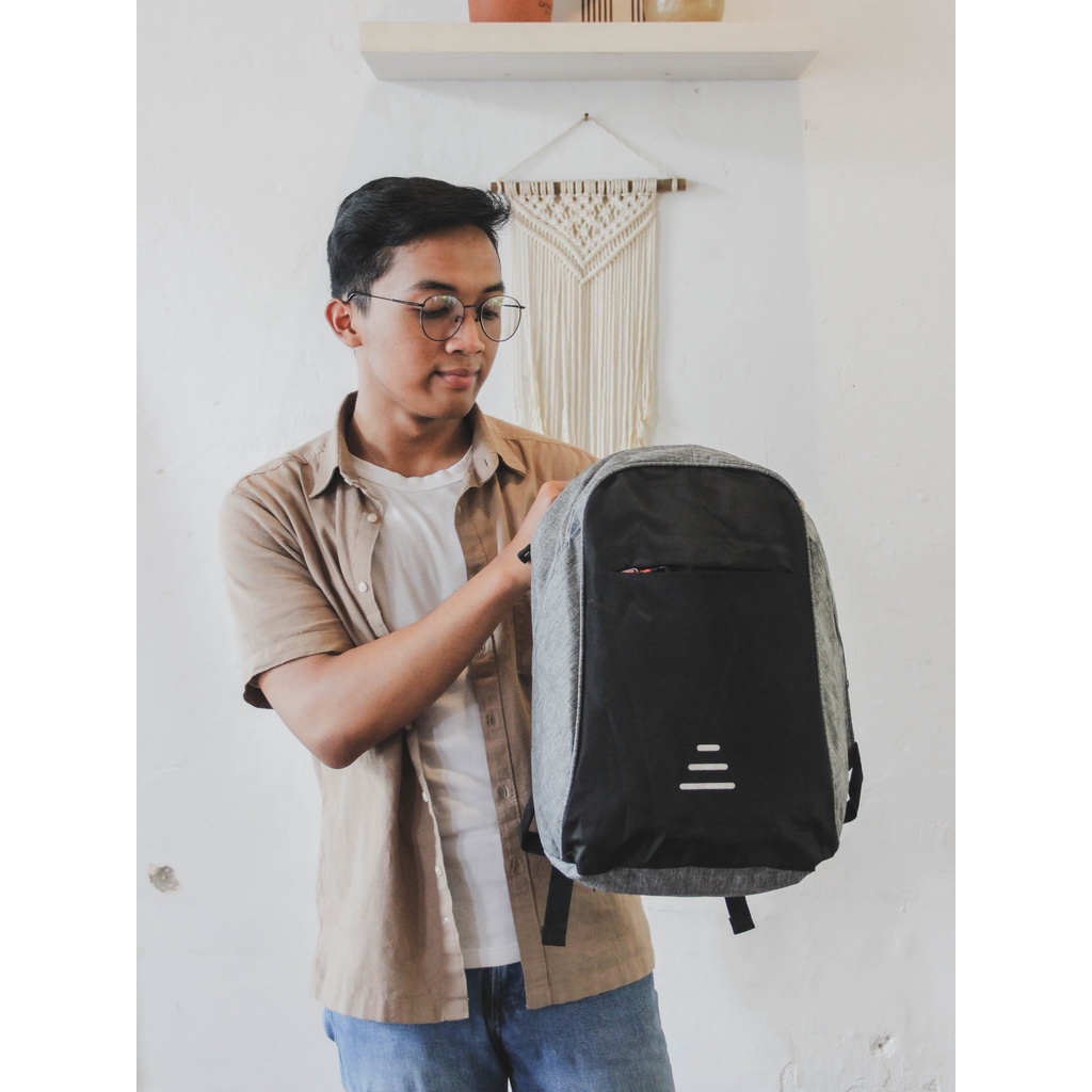 [KLIKTAS] Tas Ransel Pria USB Anti Maling Zigger 348203 Backpack Dinas Kerja Kantoran Bonus Jas Hujan