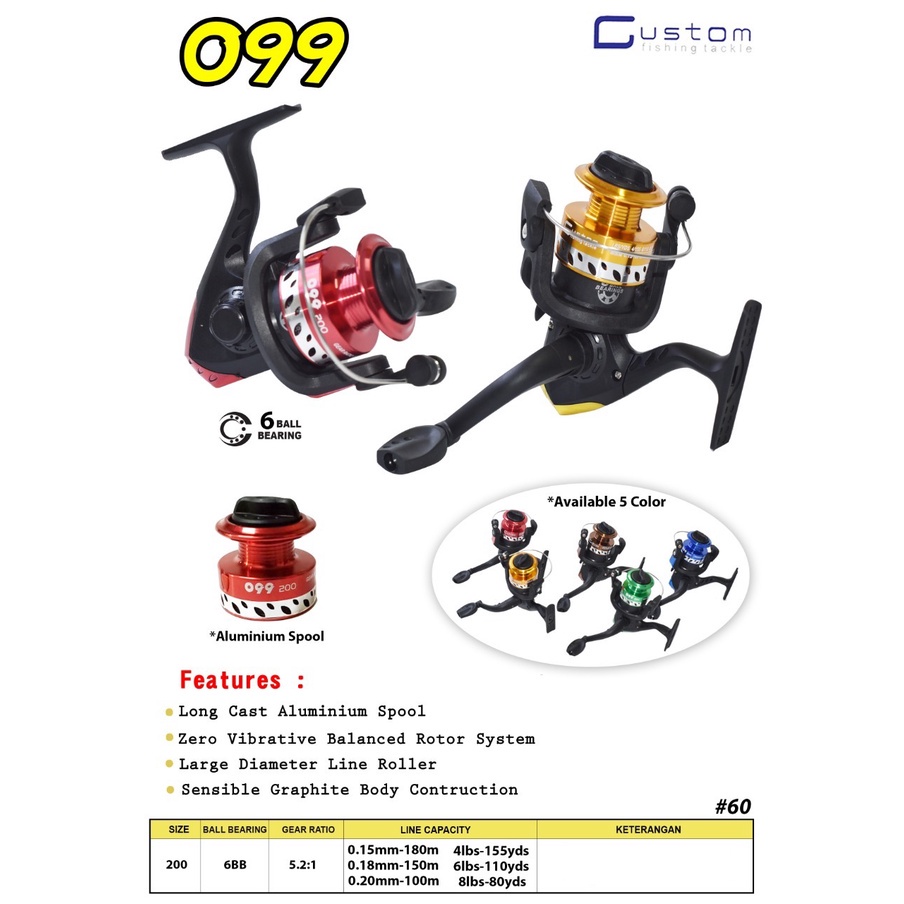 Reel Pancing CUSTOM 099 200 6 BB Spool Alumunium Ril Rel Mini Katrol Kerekan Gulungan Alat Pancing P