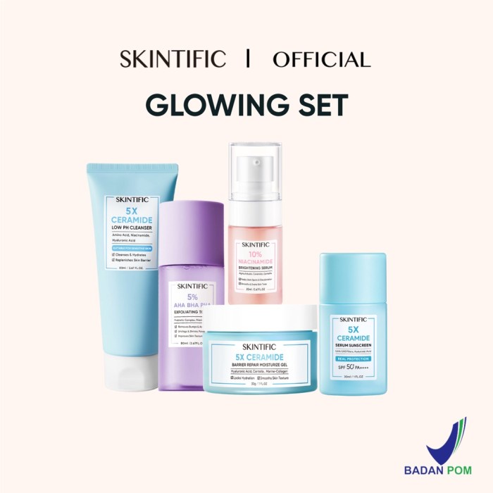 SKINTIFIC Daily Sunscreen Paket 5pcs with cream+Cleanser+toner+serum - glowing set