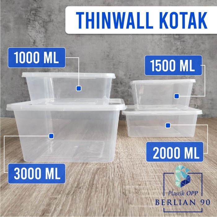 ( ECER ) Thinwall Square SQ 3000 ml Kotak Makanan Plastik Tebal / Kotak Nasi Plastik Putih Bening / 
