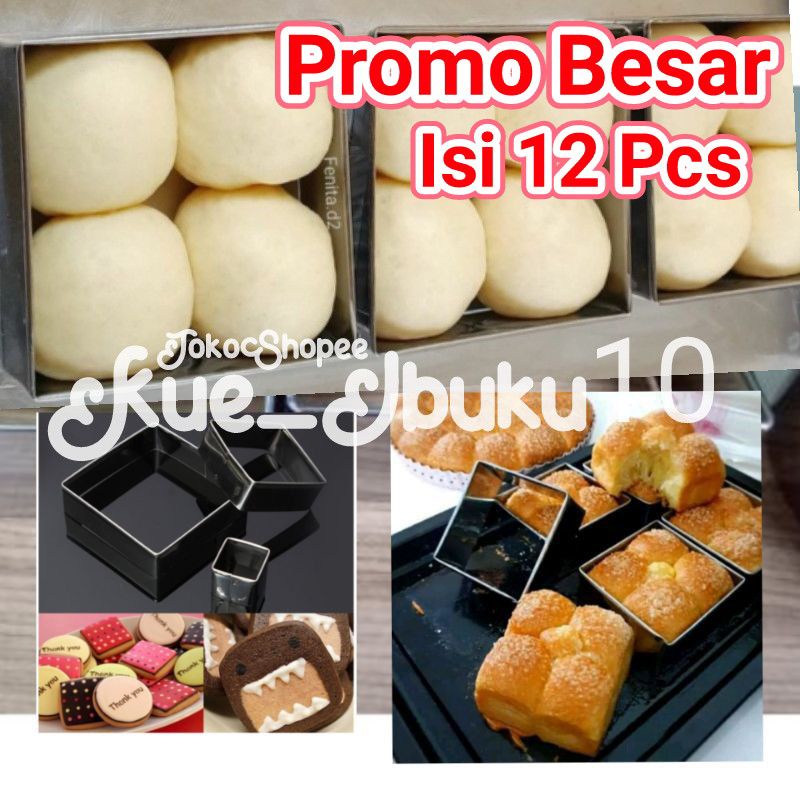 12 Pcs ring roti kotak / ring burger/ ring cutter stainless 12 Pcs Termurah 1 lusin Cetakan Kue Cake Bakery Ukuran 6/7/8/9/10/11/12  tinggi 3 cm