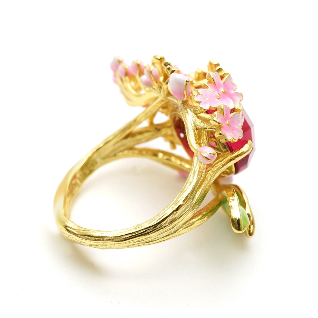 Cincin Lapis Emas Emas Asli Kadar 375Hias Berlian Kecubung Warna Pink Untuk Wanita