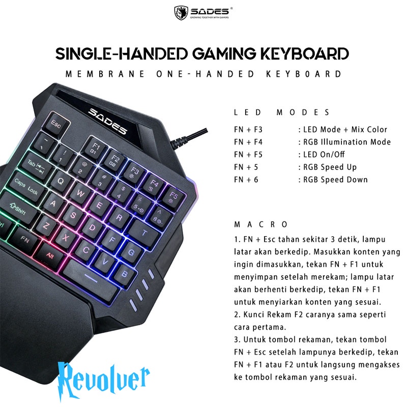 KEYBOARD GAMING SINGLE SADES TS-36 HAND REVOLVER