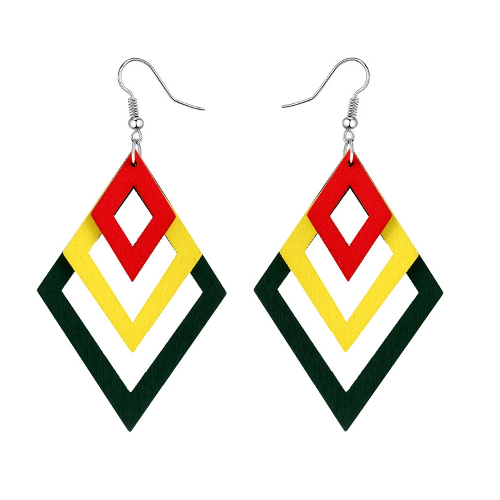 Anting Kait Gantung Model Asimetris Multilayer Bahan Kayu Gaya Retro Untuk Wanita