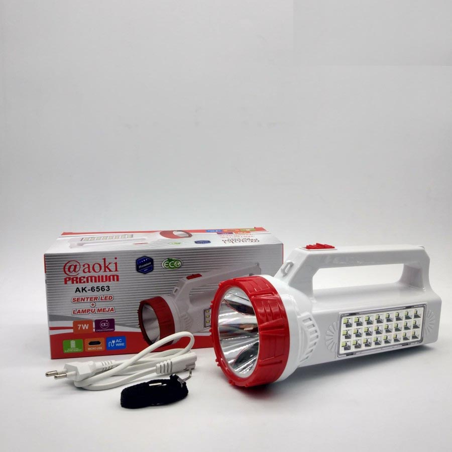 Lampu Senter + emergency light LED AOKI Premium Rechargable AK-6563