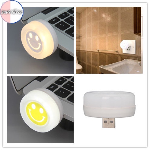 Lampu Malam led mini Bentuk smile Dengan Colokan USB Untuk Samping Tempat Tidur