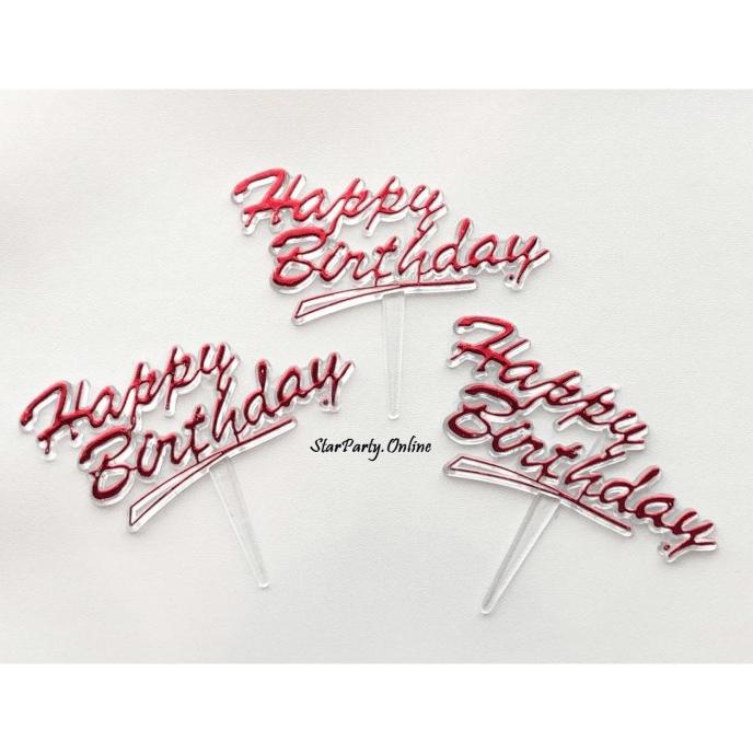

\"\"\"\] Topper Tulisan HBD transparant Merah 100/Hiasan Kue