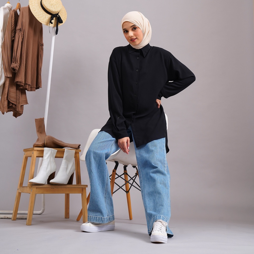 Gea Top Kemeja Oversized Anti kusut Shirt - Atasan Wanita Lengan Panjang