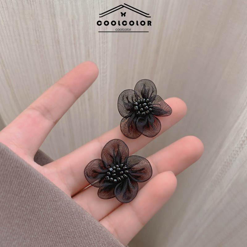 COD❤️1 Pasang anting bunga hitam Korea Musim Gugur Dingin Hitam Kasa Retro Gaya Cina  Anting Tusuk Motif Vintage Fashion Impor Murah Wanita Aksesoris