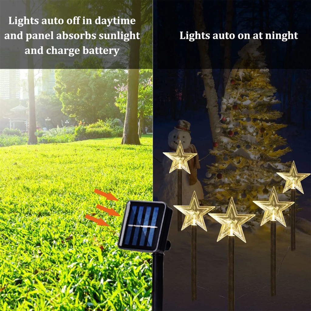 Lampu LED Tenaga Surya Bentuk Snowflake Bintang Pohon Natal Untuk Dekorasi Outdoor